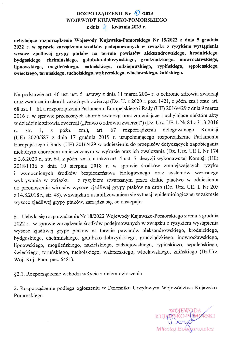 Rozporządzenie 10-2023 Wojewody Kuj-Pom